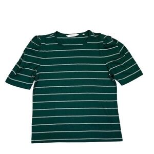 Rebecca Taylor Green and White Striped Short Sleeve Tee